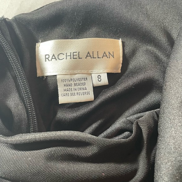 Rachel Allan Black Beaded Halter Prom Dress - Size 8 Form Fitting High Slit - Picture 7 of 9